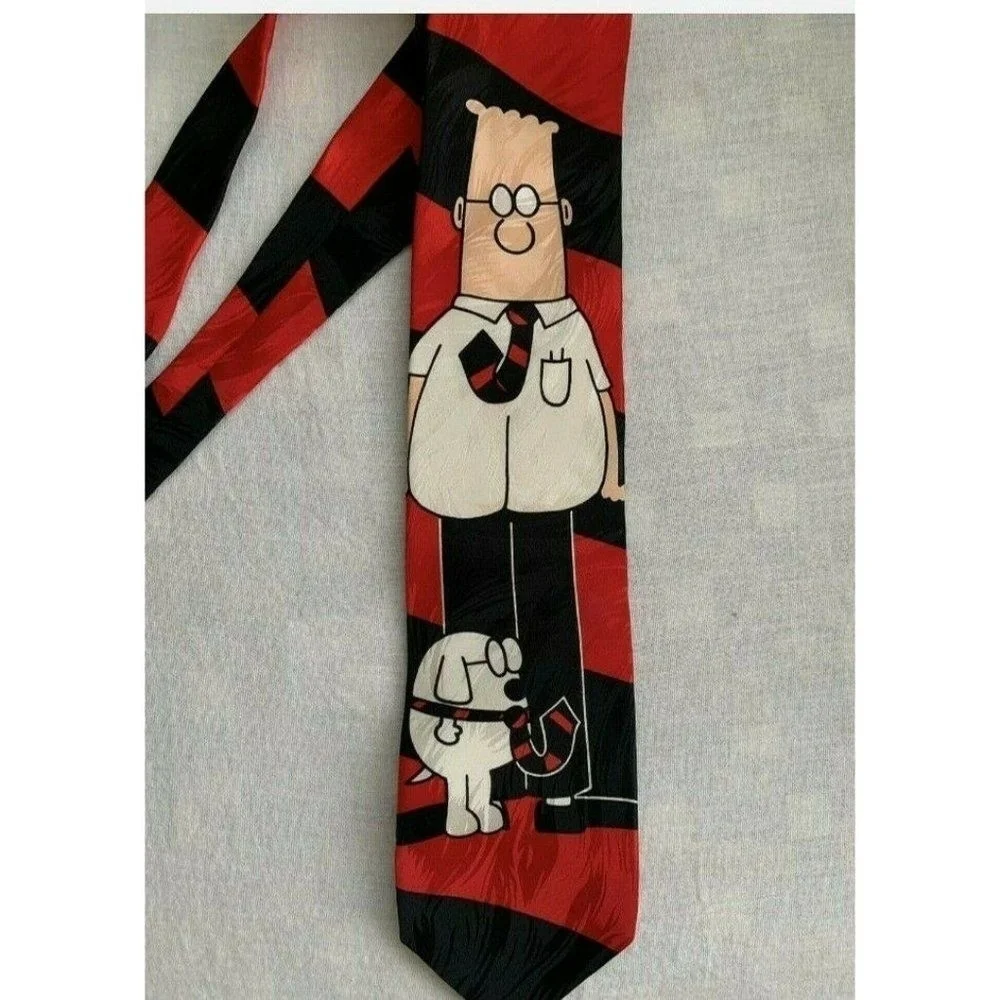 Dilbert mens tie necktie Dog Red Black Silk